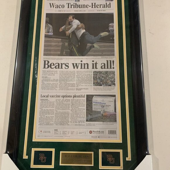 Baylor Bears 2021 National Champs Waco Tribune-Herald newspaper framed - Picture 1 of 3
